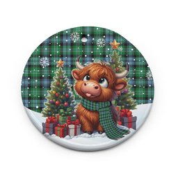 ScotsTee Shop Scottish Arbuthnot Ancient Clan Tartan Ceramic Ornament Cute Highland Cow Christmas