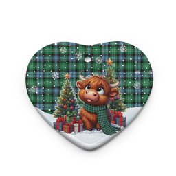 ScotsTee Shop Scottish Arbuthnot Ancient Clan Tartan Ceramic Ornament Cute Highland Cow Christmas