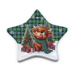 ScotsTee Shop Scottish Arbuthnot Ancient Clan Tartan Ceramic Ornament Cute Highland Cow Christmas