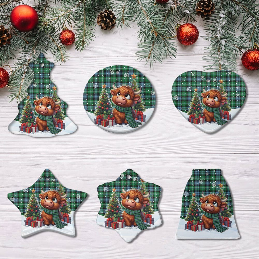 ScotsTee Shop Scottish Arbuthnot Ancient Clan Tartan Ceramic Ornament Cute Highland Cow Christmas