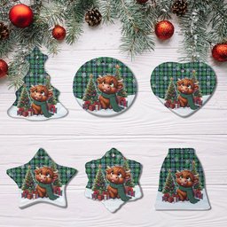 ScotsTee Shop Scottish Arbuthnot Ancient Clan Tartan Ceramic Ornament Cute Highland Cow Christmas