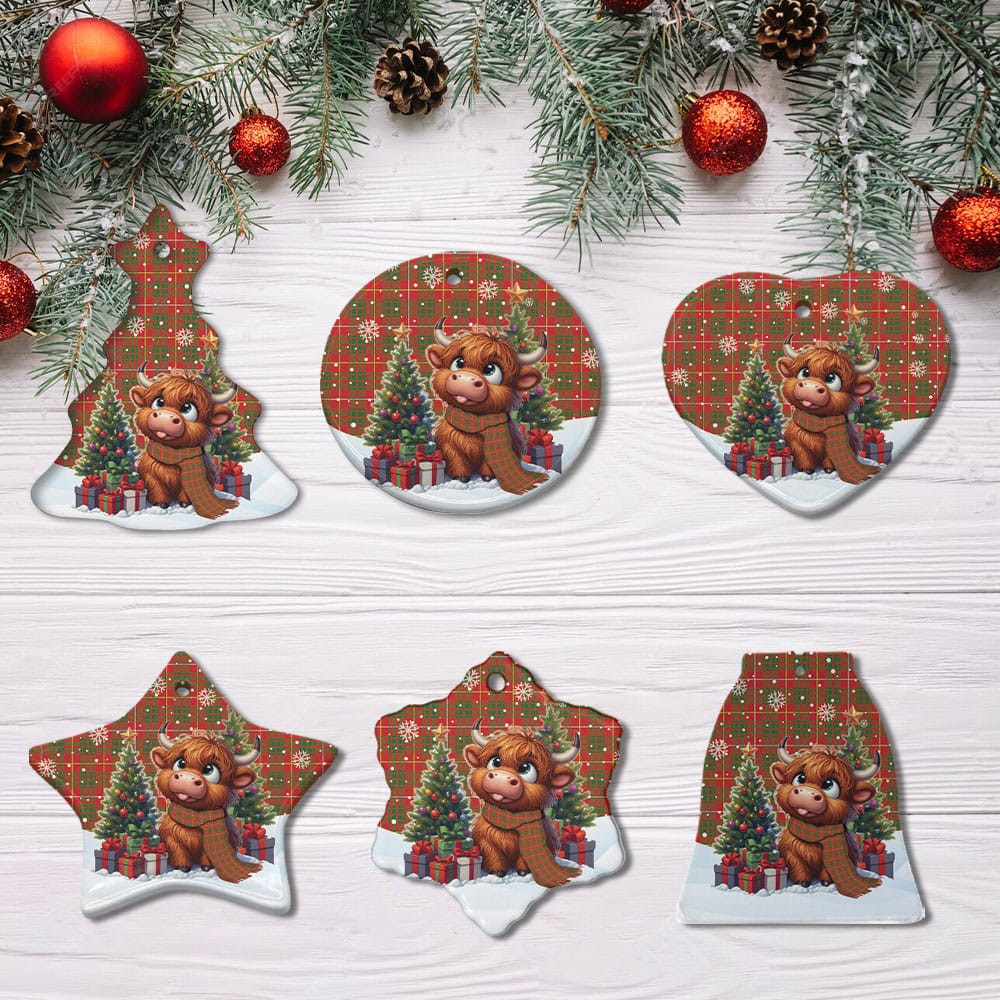 ScotsTee Shop Scottish Bruce Modern Clan Tartan Ceramic Ornament Cute Highland Cow Christmas