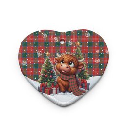 ScotsTee Shop Scottish Chisholm Ancient Clan Tartan Ceramic Ornament Cute Highland Cow Christmas