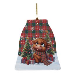 ScotsTee Shop Scottish Chisholm Ancient Clan Tartan Ceramic Ornament Cute Highland Cow Christmas