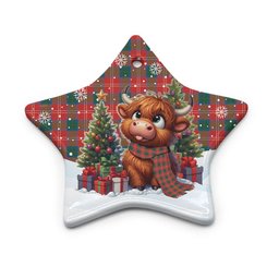 ScotsTee Shop Scottish Chisholm Ancient Clan Tartan Ceramic Ornament Cute Highland Cow Christmas