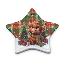 ScotsTee Shop Scottish Buchanan Old Sett Clan Tartan Ceramic Ornament Cute Highland Cow Christmas