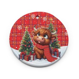 ScotsTee Shop Scottish Burnett Modern Clan Tartan Ceramic Ornament Cute Highland Cow Christmas
