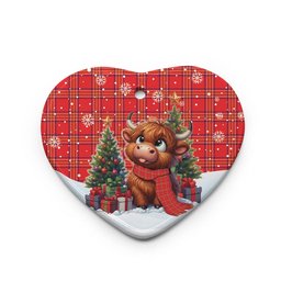 ScotsTee Shop Scottish Burnett Modern Clan Tartan Ceramic Ornament Cute Highland Cow Christmas