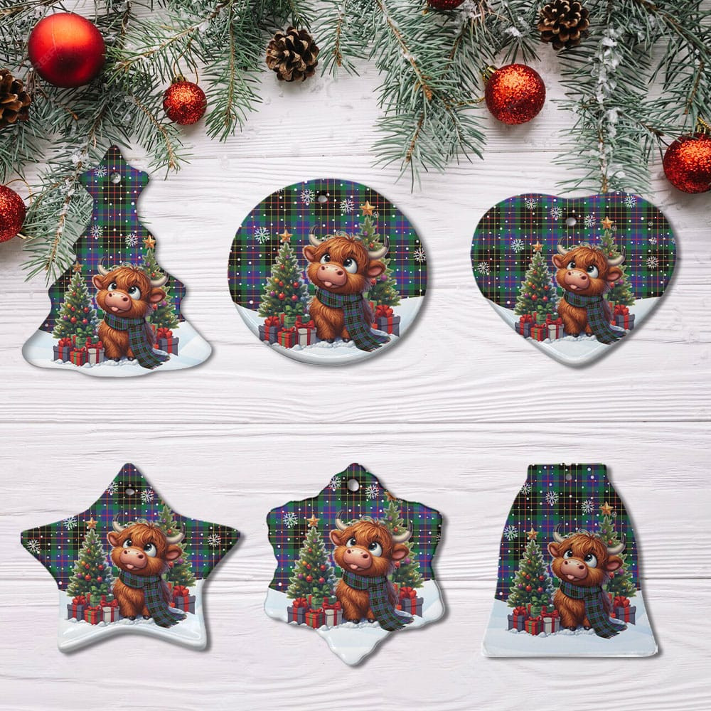 ScotsTee Shop Scottish Brodie Hunting Modern Clan Tartan Ceramic Ornament Cute Highland Cow Christmas