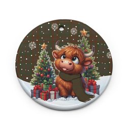 ScotsTee Shop Scottish Gray Clan Tartan Ceramic Ornament Cute Highland Cow Christmas