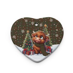 ScotsTee Shop Scottish Gray Clan Tartan Ceramic Ornament Cute Highland Cow Christmas