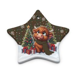 ScotsTee Shop Scottish Gray Clan Tartan Ceramic Ornament Cute Highland Cow Christmas