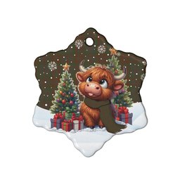 ScotsTee Shop Scottish Gray Clan Tartan Ceramic Ornament Cute Highland Cow Christmas