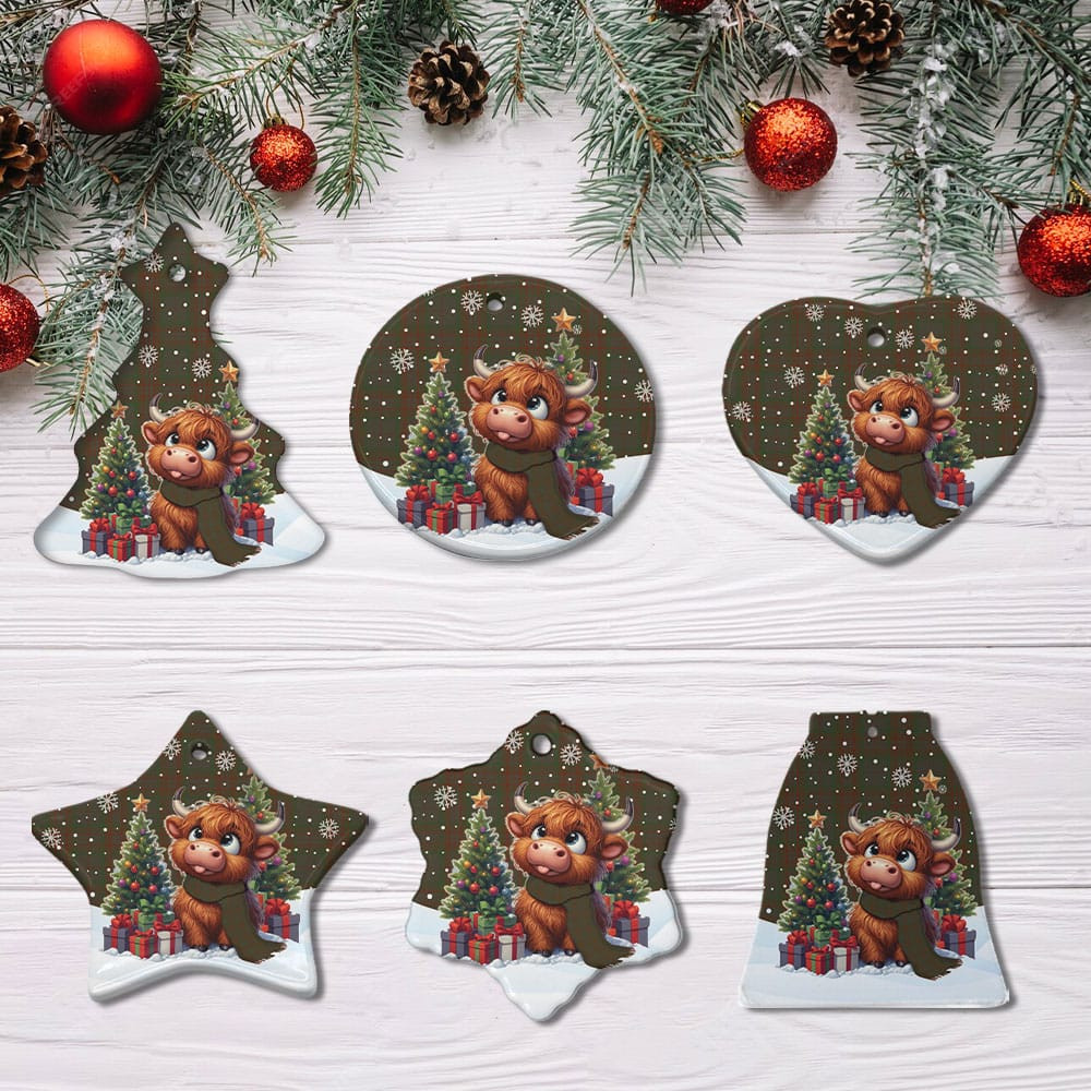 ScotsTee Shop Scottish Gray Clan Tartan Ceramic Ornament Cute Highland Cow Christmas