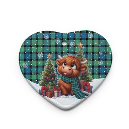 ScotsTee Shop Scottish Gunn Ancient Clan Tartan Ceramic Ornament Cute Highland Cow Christmas