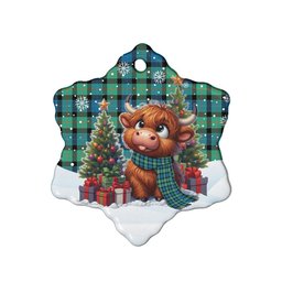 ScotsTee Shop Scottish Gunn Ancient Clan Tartan Ceramic Ornament Cute Highland Cow Christmas