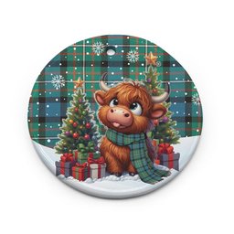 ScotsTee Shop Scottish Ferguson Ancient Clan Tartan Ceramic Ornament Cute Highland Cow Christmas