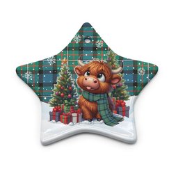 ScotsTee Shop Scottish Ferguson Ancient Clan Tartan Ceramic Ornament Cute Highland Cow Christmas