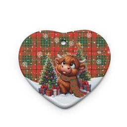 ScotsTee Shop Scottish MacAulay Ancient Clan Tartan Ceramic Ornament Cute Highland Cow Christmas