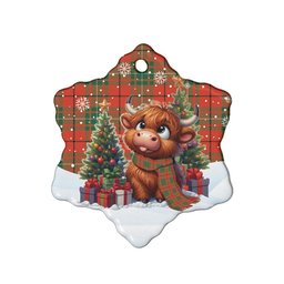 ScotsTee Shop Scottish MacAulay Ancient Clan Tartan Ceramic Ornament Cute Highland Cow Christmas