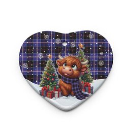 ScotsTee Shop Scottish Dunlop Modern Clan Tartan Ceramic Ornament Cute Highland Cow Christmas