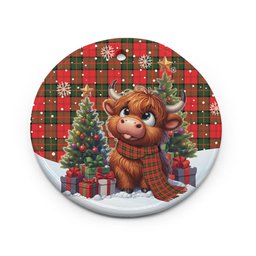 ScotsTee Shop Scottish Dunbar Modern Clan Tartan Ceramic Ornament Cute Highland Cow Christmas