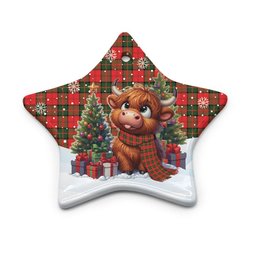 ScotsTee Shop Scottish Dunbar Modern Clan Tartan Ceramic Ornament Cute Highland Cow Christmas
