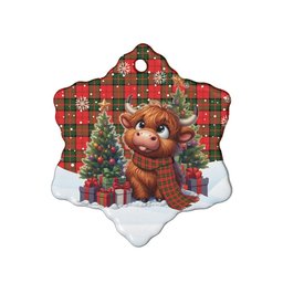 ScotsTee Shop Scottish Dunbar Modern Clan Tartan Ceramic Ornament Cute Highland Cow Christmas