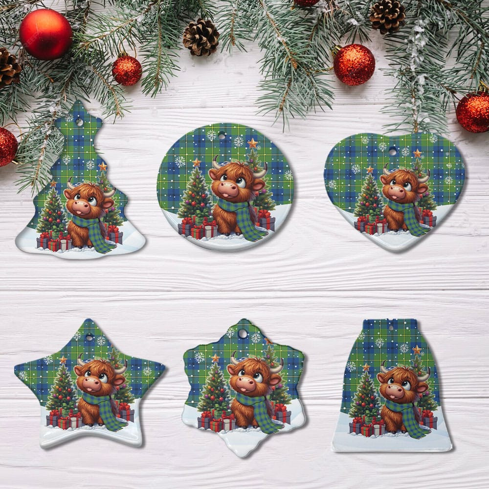 ScotsTee Shop Scottish Johnston Ancient Clan Tartan Ceramic Ornament Cute Highland Cow Christmas
