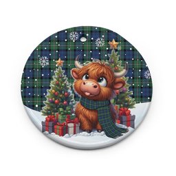 ScotsTee Shop Scottish Forbes Ancient Clan Tartan Ceramic Ornament Cute Highland Cow Christmas