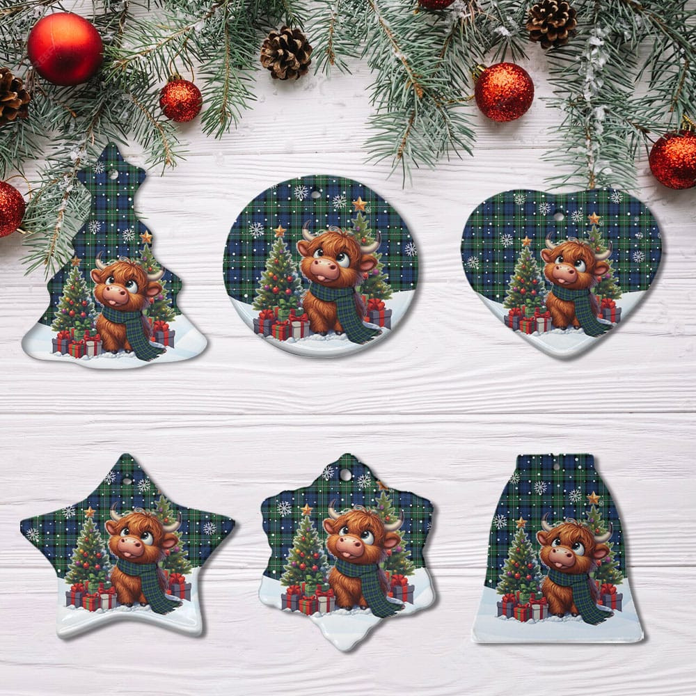 ScotsTee Shop Scottish Forbes Ancient Clan Tartan Ceramic Ornament Cute Highland Cow Christmas