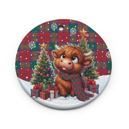 ScotsTee Shop Scottish Lindsay Modern Clan Tartan Ceramic Ornament Cute Highland Cow Christmas