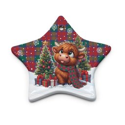 ScotsTee Shop Scottish Lindsay Modern Clan Tartan Ceramic Ornament Cute Highland Cow Christmas
