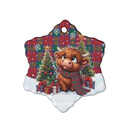ScotsTee Shop Scottish Lindsay Modern Clan Tartan Ceramic Ornament Cute Highland Cow Christmas