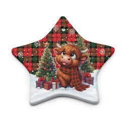 ScotsTee Shop Scottish Kerr Modern Clan Tartan Ceramic Ornament Cute Highland Cow Christmas