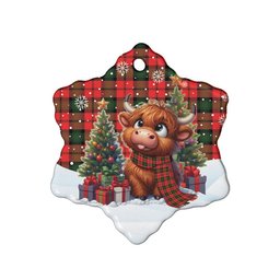 ScotsTee Shop Scottish Kerr Modern Clan Tartan Ceramic Ornament Cute Highland Cow Christmas