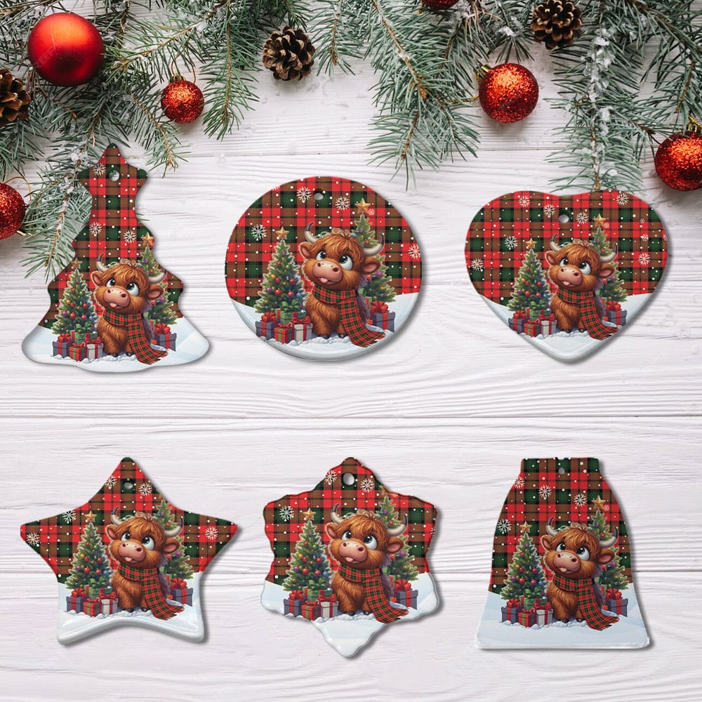 ScotsTee Shop Scottish Kerr Modern Clan Tartan Ceramic Ornament Cute Highland Cow Christmas