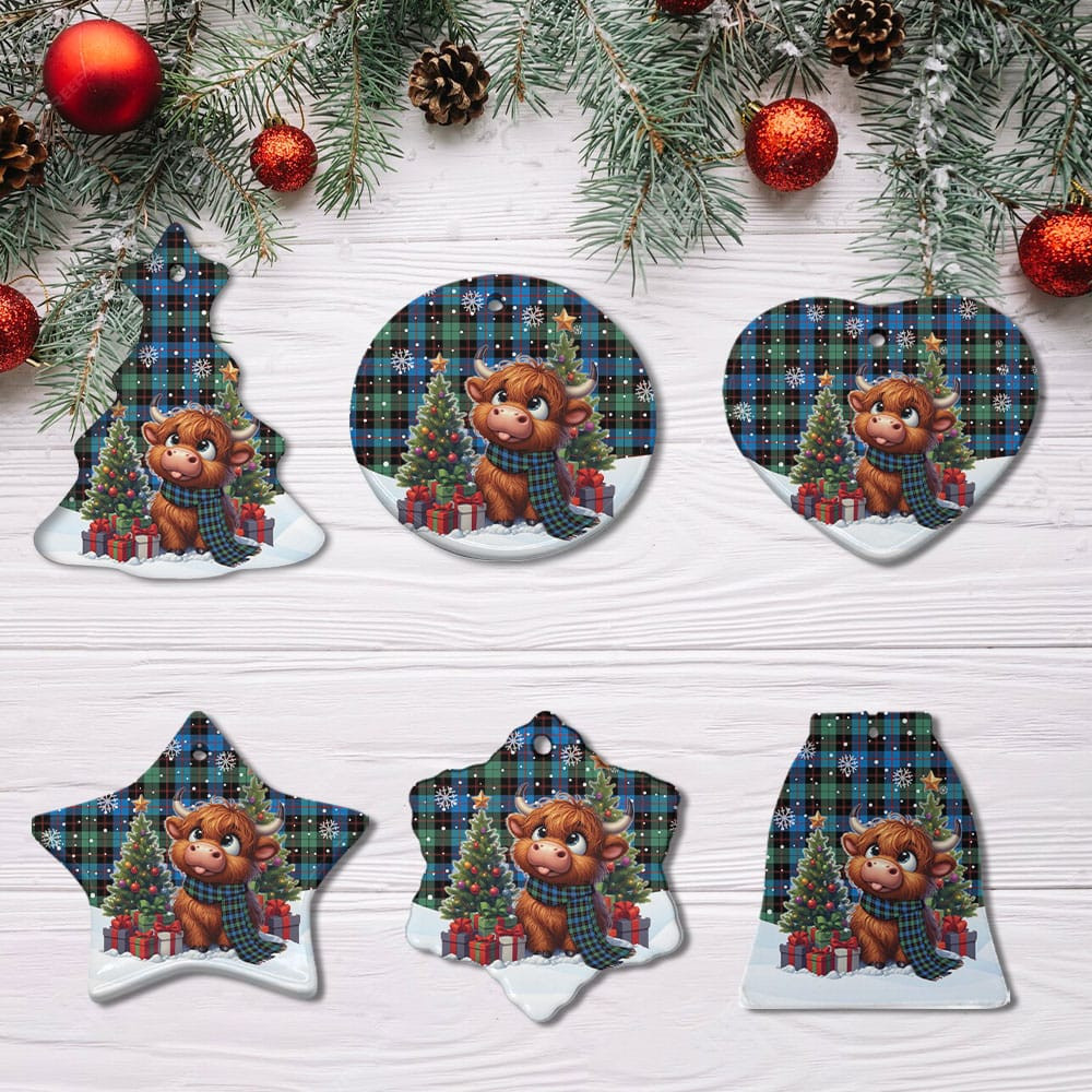 ScotsTee Shop Scottish Guthrie Ancient Clan Tartan Ceramic Ornament Cute Highland Cow Christmas