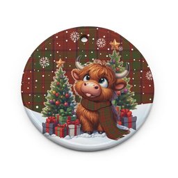 ScotsTee Shop Scottish Drummond Clan Tartan Ceramic Ornament Cute Highland Cow Christmas