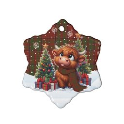 ScotsTee Shop Scottish Drummond Clan Tartan Ceramic Ornament Cute Highland Cow Christmas