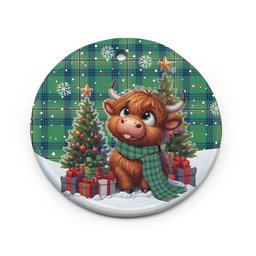 ScotsTee Shop Scottish Kennedy Ancient Clan Tartan Ceramic Ornament Cute Highland Cow Christmas
