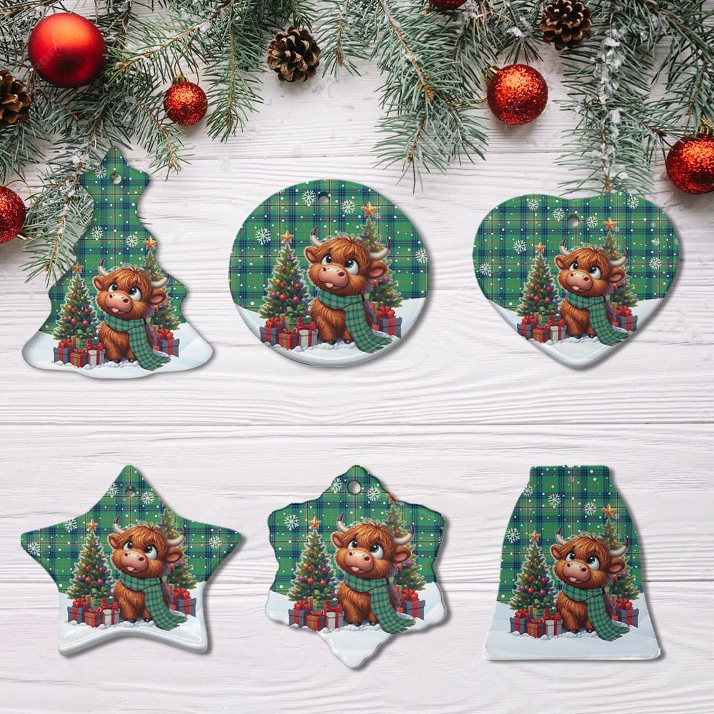 ScotsTee Shop Scottish Kennedy Ancient Clan Tartan Ceramic Ornament Cute Highland Cow Christmas