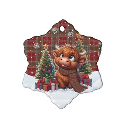 ScotsTee Shop Scottish Lindsay Weathered Clan Tartan Ceramic Ornament Cute Highland Cow Christmas