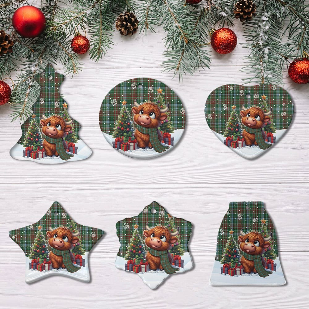 ScotsTee Shop Scottish Gayre Clan Tartan Ceramic Ornament Cute Highland Cow Christmas
