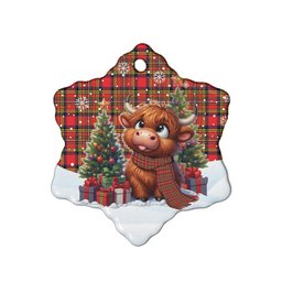 ScotsTee Shop Scottish Hepburn Clan Tartan Ceramic Ornament Cute Highland Cow Christmas