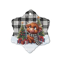 ScotsTee Shop Scottish MacFarlane Black & White Ancient Clan Tartan Ceramic Ornament Cute Highland Cow Christmas