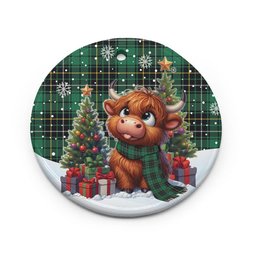 ScotsTee Shop Scottish MacAlpine Ancient Clan Tartan Ceramic Ornament Cute Highland Cow Christmas