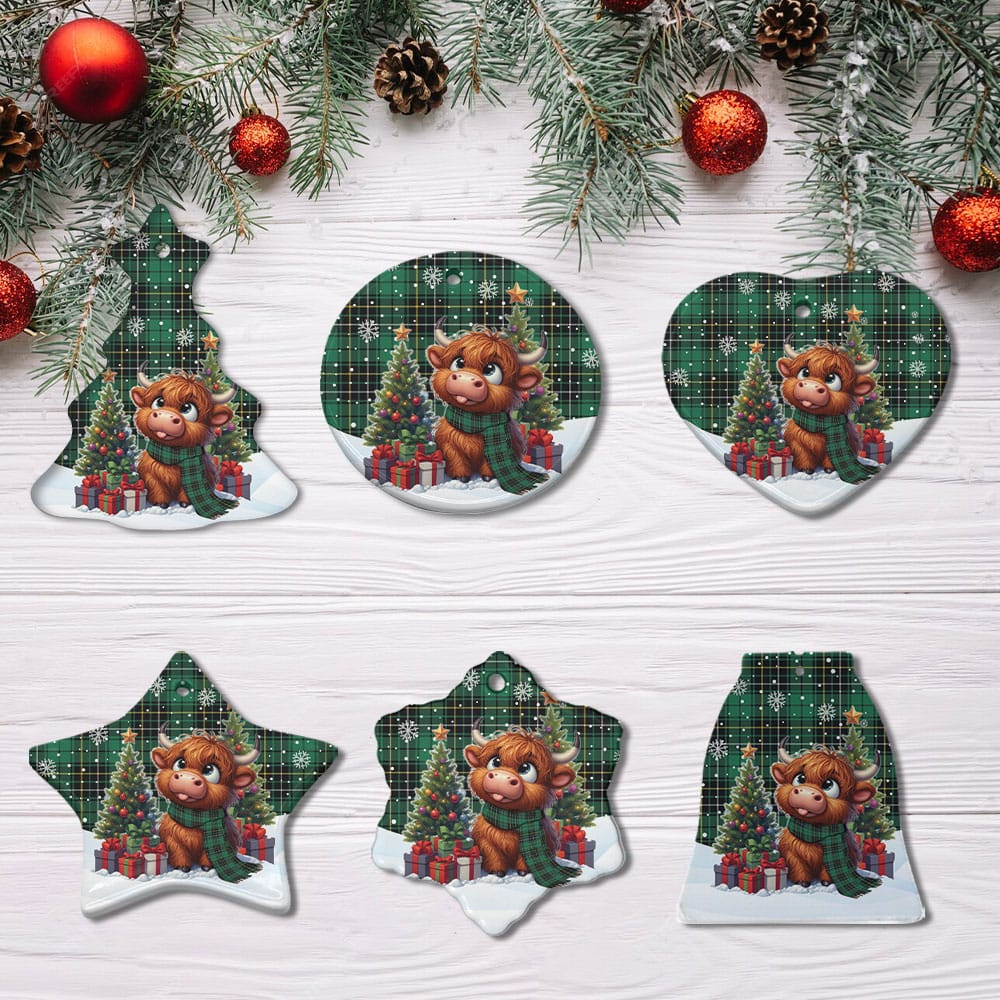 ScotsTee Shop Scottish MacAlpine Ancient Clan Tartan Ceramic Ornament Cute Highland Cow Christmas