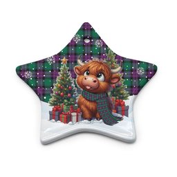 ScotsTee Shop Scottish MacArthur - Milton Clan Tartan Ceramic Ornament Cute Highland Cow Christmas