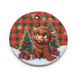 ScotsTee Shop Scottish MacFie Clan Tartan Ceramic Ornament Cute Highland Cow Christmas